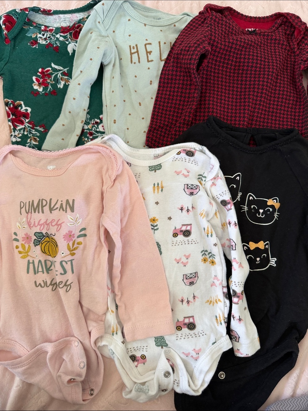 Baby Girls Long Sleeve Bodysuit Onesies - Floral, Pumpkin, Cats 6-12 months